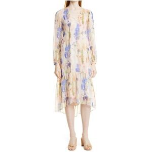 BNWT CLUB MONACO FLORAL PRINT LONG SLEEVE HIGH-LOW DRESS IN PINK